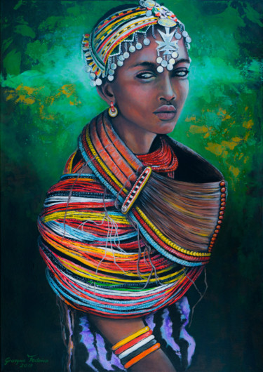 Peinture intitulée "Die Afrikanerin" par Grazyna Federico, Œuvre d'art originale, Acrylique