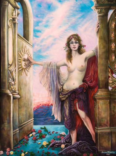 Malerei mit dem Titel "Das Tor der Morgenr…" von Grazyna Federico, Original-Kunstwerk, Öl