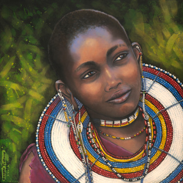 Peinture intitulée "Massai" par Grazyna Federico, Œuvre d'art originale, Acrylique
