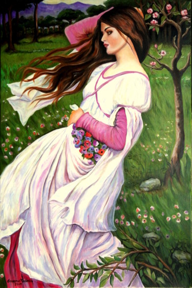 Painting titled "Windblumen ( nach J…" by Grazyna Federico, Original Artwork, Oil
