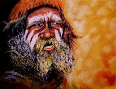 Malerei mit dem Titel "Der Aborigine" von Grazyna Federico, Original-Kunstwerk, Öl