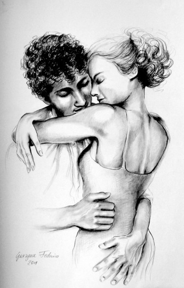 Dessin intitulée "In seinen Armen" par Grazyna Federico, Œuvre d'art originale, Crayon