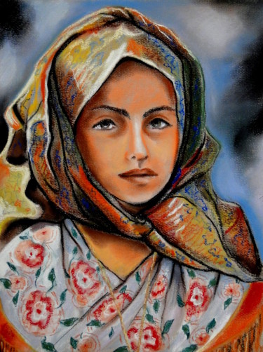 Malerei mit dem Titel "Das Mädchen aus S.A…" von Grazyna Federico, Original-Kunstwerk, Öl