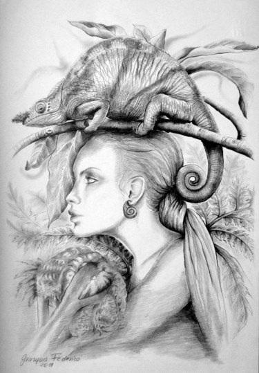 Dessin intitulée "La Loba (die Urfrau…" par Grazyna Federico, Œuvre d'art originale, Crayon