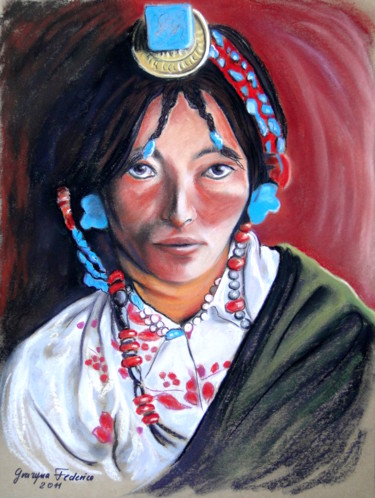 Pintura titulada "Die Frau aus Tibet" por Grazyna Federico, Obra de arte original, Otro