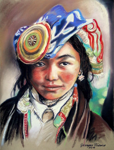 Malerei mit dem Titel "Das Mädchen aus Tib…" von Grazyna Federico, Original-Kunstwerk, Öl