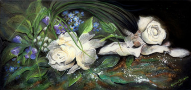 Peinture intitulée "The white roses" par Grazyna Federico, Œuvre d'art originale, Acrylique