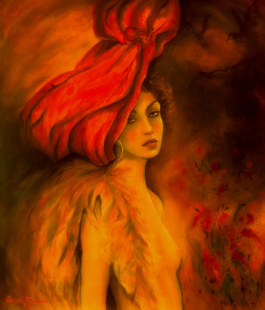 Malerei mit dem Titel "The red hat" von Grazyna Federico, Original-Kunstwerk, Acryl
