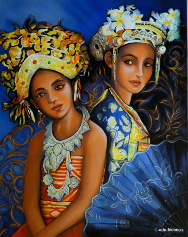 Malerei mit dem Titel "Die Tanzmädchen aus…" von Grazyna Federico, Original-Kunstwerk, Öl
