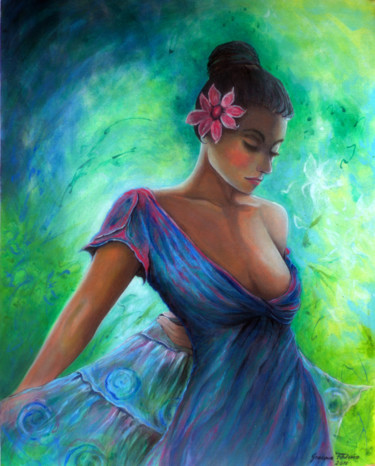 Painting titled "The Blue Dress" by Grazyna Federico, Original Artwork, Acrylic