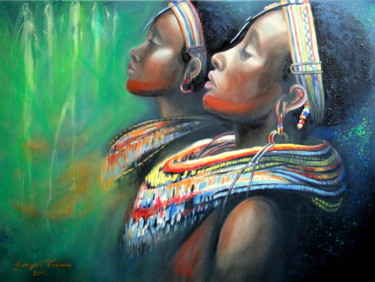 Schilderij getiteld "Dance of the Samburu" door Grazyna Federico, Origineel Kunstwerk, Acryl