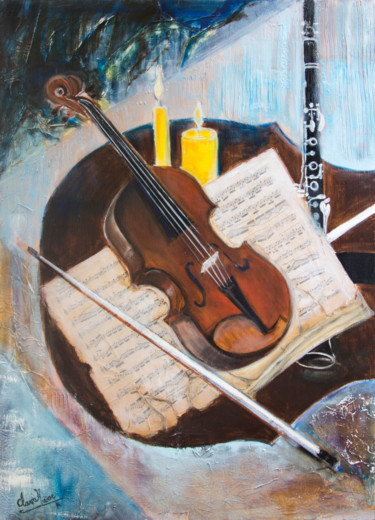 Peinture intitulée "diptyque violon" par Irène Claval, Œuvre d'art originale, Huile