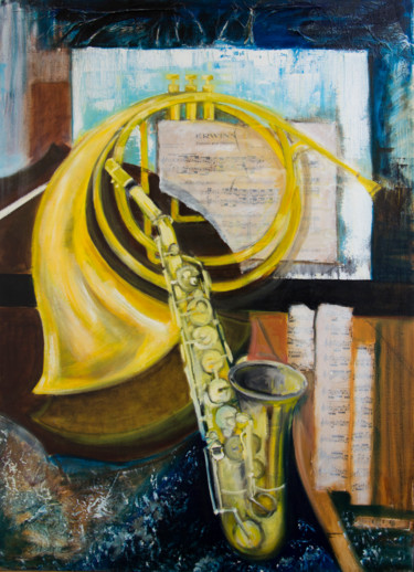 Peinture intitulée "diptyque saxo" par Irène Claval, Œuvre d'art originale, Huile