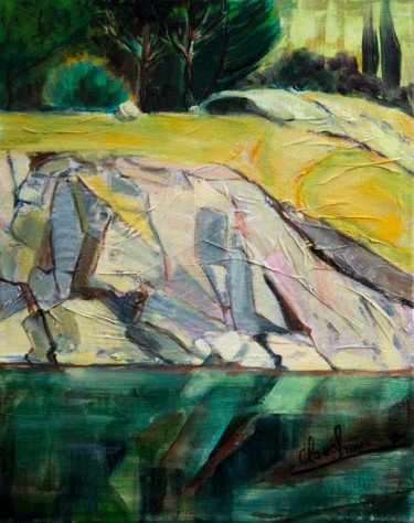 Painting titled "Le lac vert 2" by Irène Claval, Original Artwork