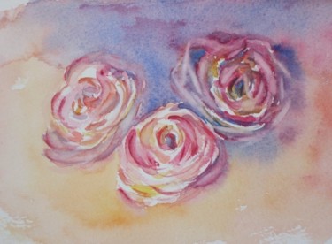 Peinture intitulée "les trois roses" par Irène Bischoff Hébert, Œuvre d'art originale