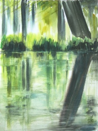 Peinture intitulée "Jaune et vert" par Irène Bischoff Hébert, Œuvre d'art originale