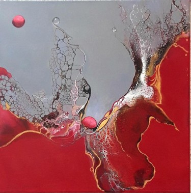 Malerei mit dem Titel "Abstrakt Rot-Grau" von Irene Mitawski, Original-Kunstwerk, Acryl