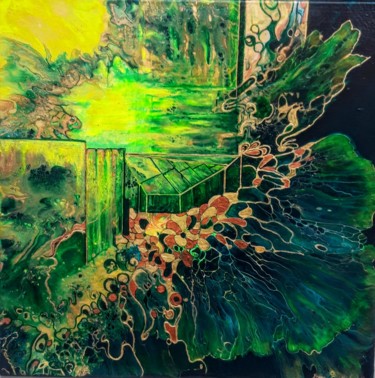 Malerei mit dem Titel "Abstrakt in Grün" von Irene Mitawski, Original-Kunstwerk, Acryl