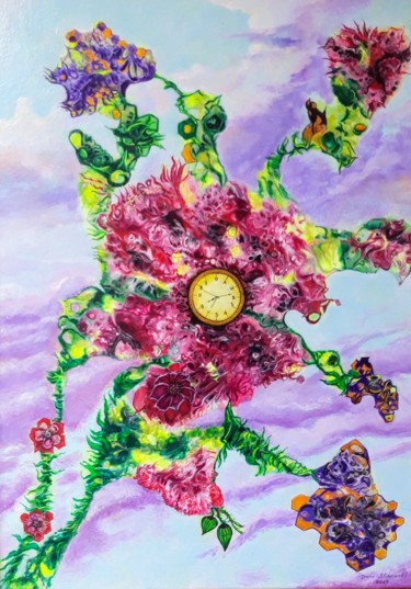 Painting titled "Blumen und Zeit" by Irene Mitawski, Original Artwork, Acrylic