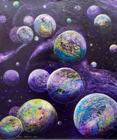 Painting titled "Galaxis Lila" by Irene Mitawski, Original Artwork, Acrylic