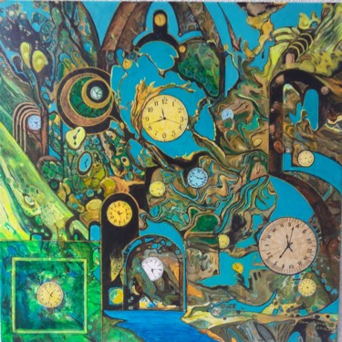 Malerei mit dem Titel "Uhr und Gotik" von Irene Mitawski, Original-Kunstwerk, Acryl