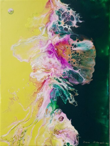 Malerei mit dem Titel "Abstrakt Rose-Grün" von Irene Mitawski, Original-Kunstwerk, Acryl