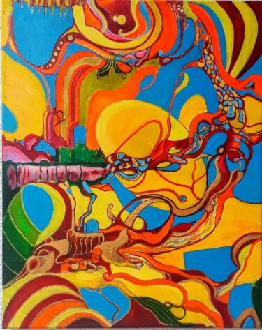 Painting titled "Abstrakt 23" by Irene Mitawski, Original Artwork, Acrylic Mounted on Wood Stretcher frame