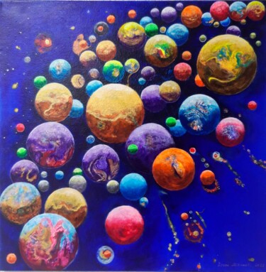 Malerei mit dem Titel "Planetenparade" von Irene Mitawski, Original-Kunstwerk, Acryl