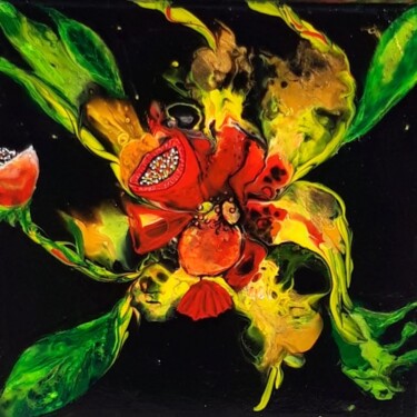 Peinture intitulée "Blume auf schwarz" par Irene Mitawski, Œuvre d'art originale, Acrylique