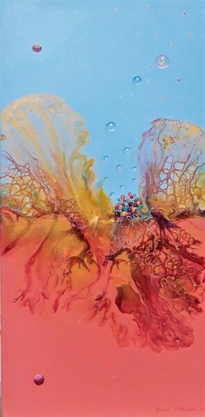 Malerei mit dem Titel "Abstrakt Pink-Blau" von Irene Mitawski, Original-Kunstwerk, Acryl