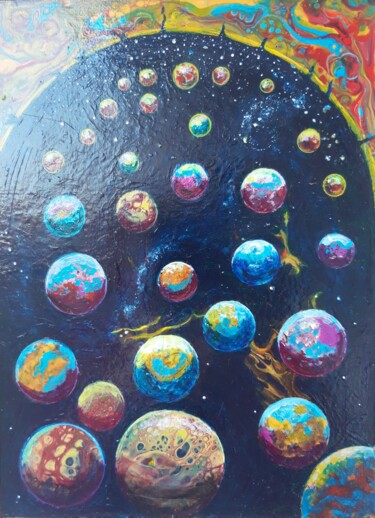 Malerei mit dem Titel "Weltraumfantasie 1" von Irene Mitawski, Original-Kunstwerk, Acryl Auf Keilrahmen aus Holz montiert