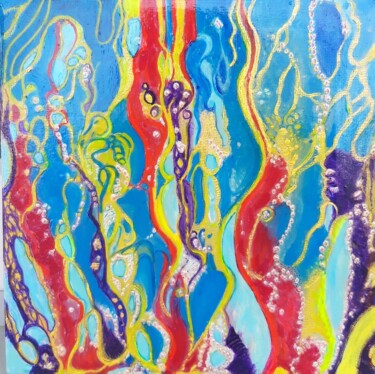Malerei mit dem Titel "Abstrakt rot blau" von Irene Mitawski, Original-Kunstwerk, Acryl