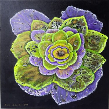 Malerei mit dem Titel "Abstrakte Blume auf…" von Irene Mitawski, Original-Kunstwerk, Acryl