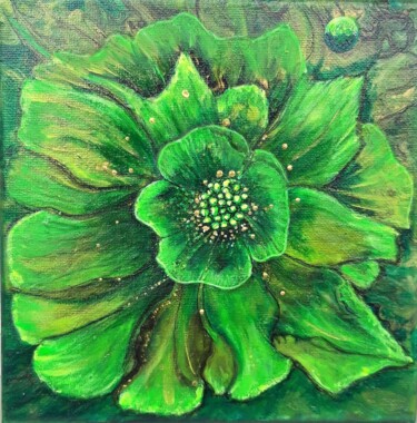 Malerei mit dem Titel "Grüne Blume" von Irene Mitawski, Original-Kunstwerk, Acryl