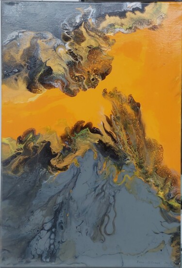 Pittura intitolato "Abstrakt gelb- grau" da Irene Mitawski, Opera d'arte originale, Acrilico Montato su Telaio per barella i…