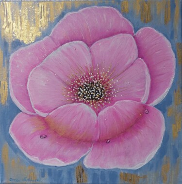 Schilderij getiteld "rosa Blume" door Irene Mitawski, Origineel Kunstwerk, Acryl Gemonteerd op Frame voor houten brancard