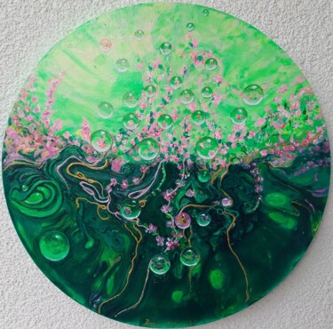 Malerei mit dem Titel "Abstrakt in grün au…" von Irene Mitawski, Original-Kunstwerk, Acryl Auf Keilrahmen aus Holz montiert