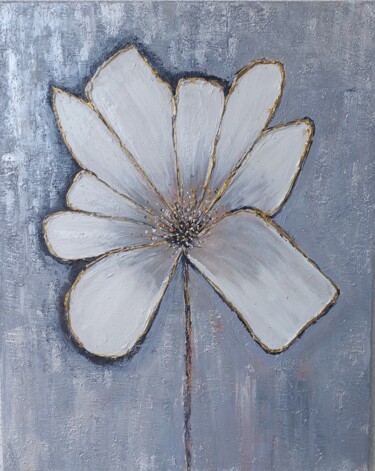 Malerei mit dem Titel "Abstrakte weiße Blu…" von Irene Mitawski, Original-Kunstwerk, Acryl Auf Keilrahmen aus Holz montiert