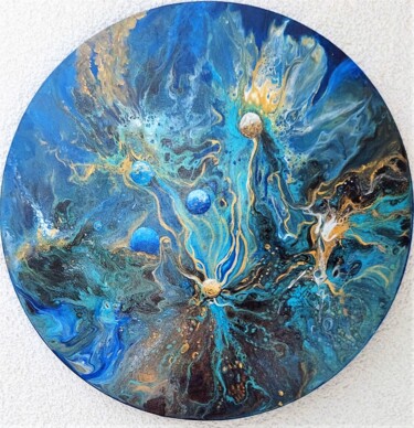 Painting titled "Blaue Galaxie" by Irene Mitawski, Original Artwork, Acrylic Mounted on Wood Stretcher frame