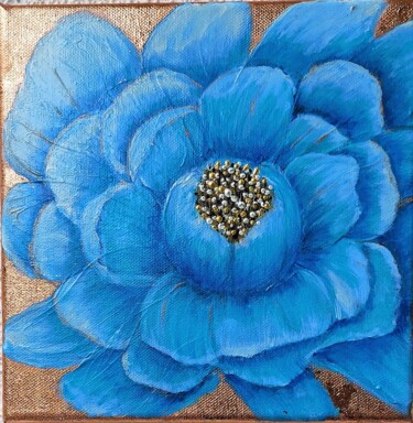 Картина под названием "Blau Blume" - Irene Mitawski, Подлинное произведение искусства, Акрил Установлен на Деревянная рама д…