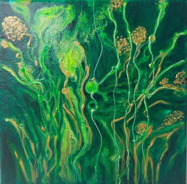 Malerei mit dem Titel "Abstrakt in grün kl…" von Irene Mitawski, Original-Kunstwerk, Acryl Auf Keilrahmen aus Holz montiert