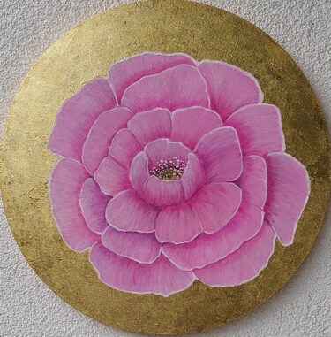 Painting titled "Dekorative rosa Blu…" by Irene Mitawski, Original Artwork, Acrylic Mounted on Wood Stretcher frame