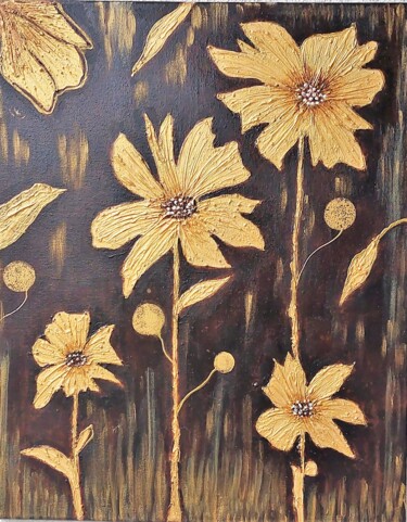 Malerei mit dem Titel "Herbstblumen" von Irene Mitawski, Original-Kunstwerk, Acryl Auf Keilrahmen aus Holz montiert