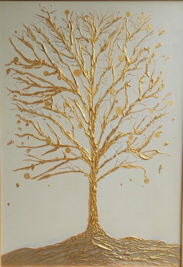 Painting titled "Goldbaum" by Irene Mitawski, Original Artwork, Acrylic Mounted on Other rigid panel