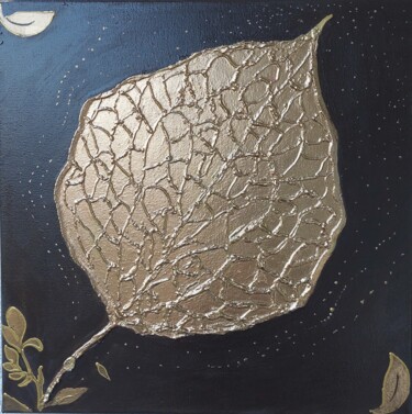 Painting titled "goldenes Blatt" by Irene Mitawski, Original Artwork, Acrylic Mounted on Wood Stretcher frame