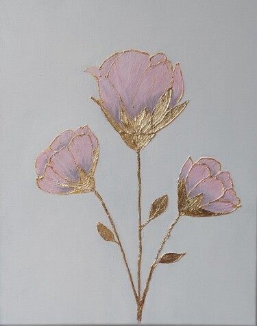 Painting titled "Blumen in rosa und…" by Irene Mitawski, Original Artwork, Lacquer Mounted on Wood Stretcher frame