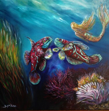 Painting titled "Poissons multicolor…" by Syrène, Original Artwork, Oil
