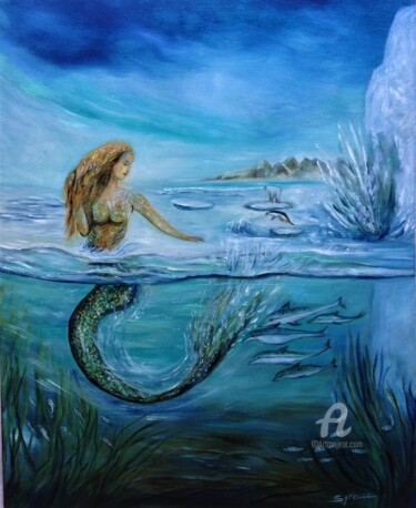 Peinture intitulée "Sirène et les glaci…" par Syrène, Œuvre d'art originale, Huile