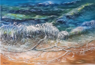 Peinture intitulée "Vague Azural" par Syrène, Œuvre d'art originale, Huile