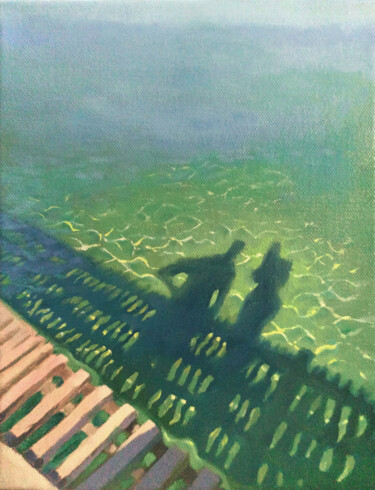 Painting titled "Shadows on seawater" by Irina Shadrina, Original Artwork, Oil Mounted on Wood Stretcher frame